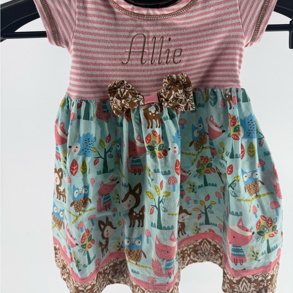 Bonnie Baby Forest Friends Summer Dress Custom Embroidered ALLIE Size 18 Months
